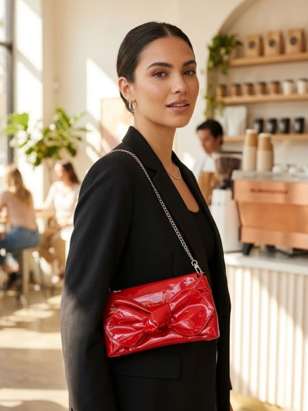 Aldo Red Shoulder Bag Fold Snap Closure Purse